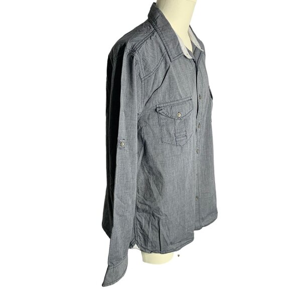 Route 66 Button Up Long Sleeve Shirt XL Grey Roll Tab Chest Pockets Cotton - Picture 3 of 7